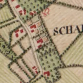 Ferrariskaart met de voetafdruk van de hoeve